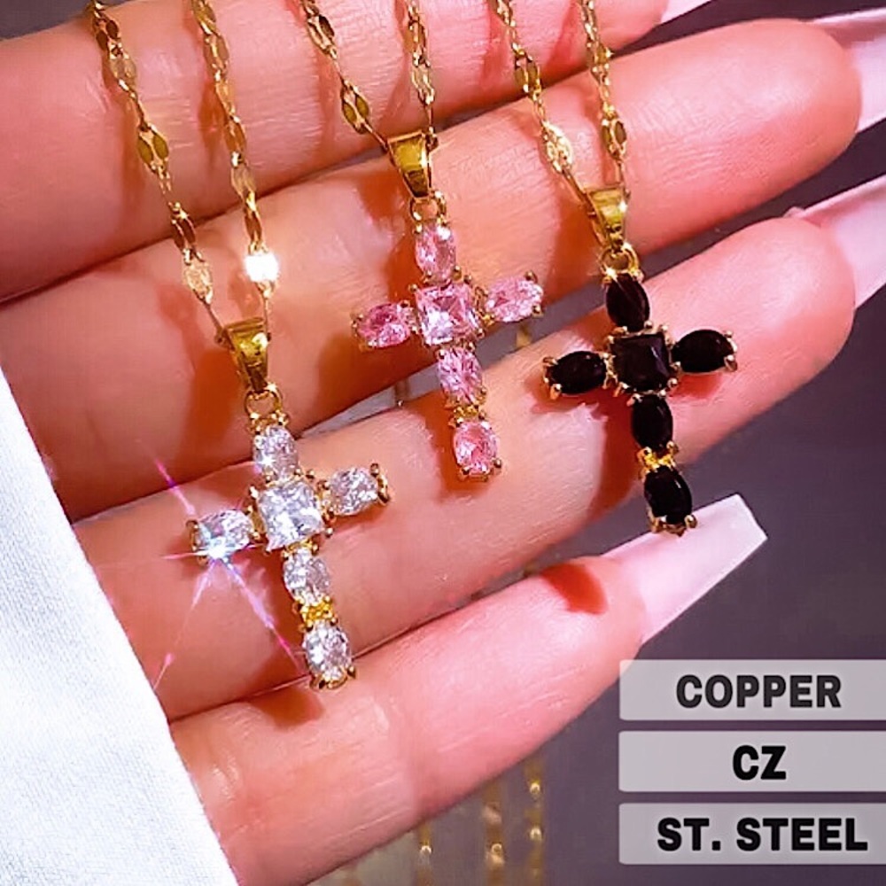⚜️𝟯𝟬%𝗢𝗙𝗙 𝗯𝘂𝗻𝗱𝗹𝗲𝘀 𝟯+⚜️ NEW CZ Cross Steel Necklace